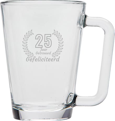 Gegraveerde theeglas 26cl Gefeliciteerd 25 jaar getrouwd