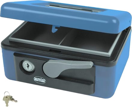 Stalen spaarpot met muntlade voor biljetten en munten - Blauw