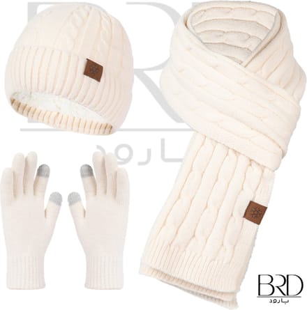 BRD® Winterset Crème - 3-Delig - Gevoerde Muts Sjaal Handschoenen - Unisex
