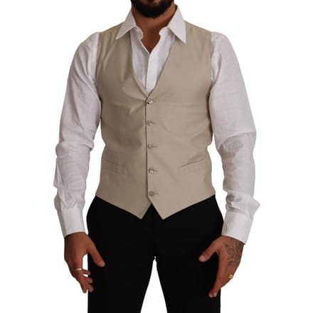 Dolce & Gabbana Heren Beige Katoen Zijde Slim Fit Gilet