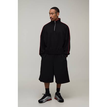 Extreem Oversized Quarter Zip Funnel Neck Jort Trainingspak | Black | Size Medium