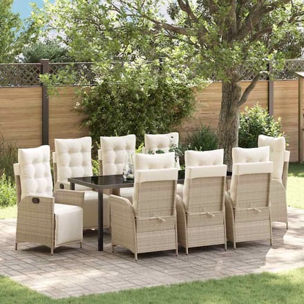 vidaXL - Tuin - Eettafel - Set - 9 - st - Beige - poly - rattan