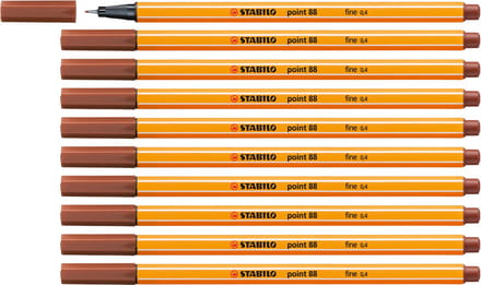 STABILO point 88 - Premium Fineliner - Fine 0,4 mm – Sanguine Rood– Doos 10 stuks