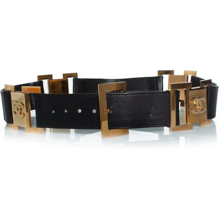 Chanel vintage zwarte leren riem met logo