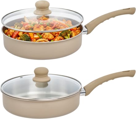 5Five braadpan Paris - 2x - D28 cm - RVS - aluminium - beige/zilver - pannen - alle warmtebronnen