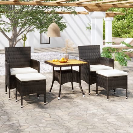 vidaXL - 5-delige - Tuinset - poly - rattan - en - massief - acaciahout - zwart
