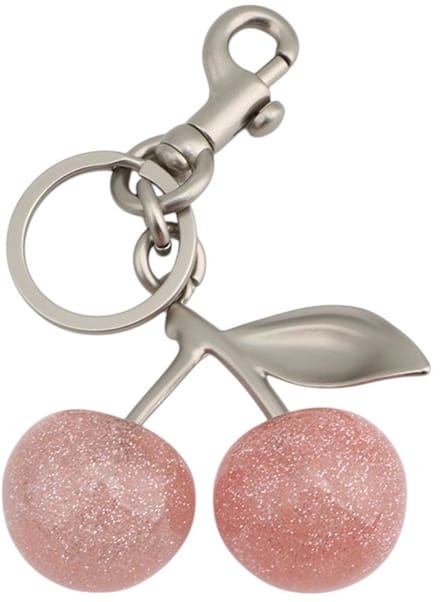 Tashanger / Sleutelhanger - Kers 'Cherry' Roze/Zilver | 11,6 x 6,5 cm | Resin/Staal