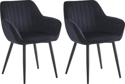 Colenis® - Luna Eetkamerstoel - Set Van 2 - Zwart - Fluweel - Industrieel - Met armleuning