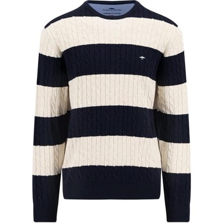 Fynch-Hatton Trui O-Neck Superfine Cotton Striped Cable Knit Navy-Off White / male