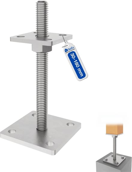 GeZu Impex Paalhouder Hoogte Verstelbare Zinkvlok 70 x70 70 x 70 mm | 30-180 mm | Aangelaste moer paaldragers paalsteun