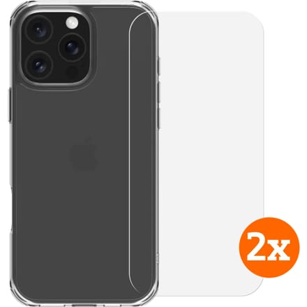 BlueBuilt Protective Back Cover iPhone 16 Pro Max Transparant + Screenprotector Duo Pack