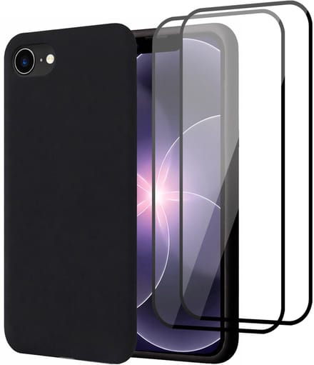 Hoesje geschikt voor iPhone 17e - 2x Screenprotector Volledig Dekkend Glas - Mat Back Case Zwart