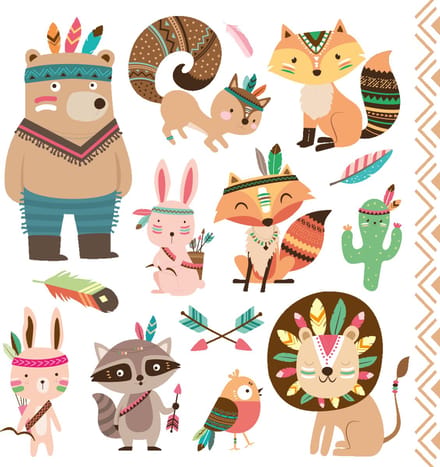 Muurstickers - 9 Scandinavische dieren - Transparante achtergrond - 55x50cm