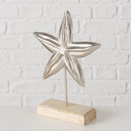 Zeester - Bruin - Zilver- 26cm - Decoratie -Maritiem - Aluminium - Mangohout.