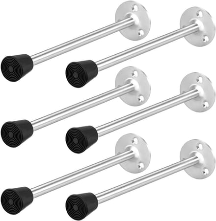 Deurstopper Set - Muurbevestiging Bumper - Schade Voorkomen - Roestvrij Staal - 196 mm 6 stuks - Zilver Zwart