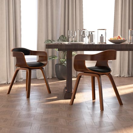 vidaXL - Eetkamerstoelen - 2 - st - gebogen - hout - en - kunstleer - zwart