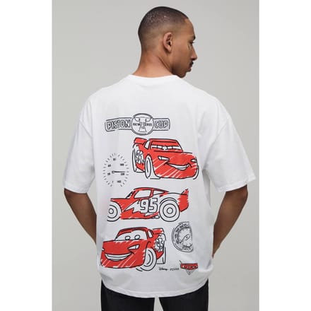 Oversized Disney Cars Licentie Bedrukt T-shirt | White | Size Medium