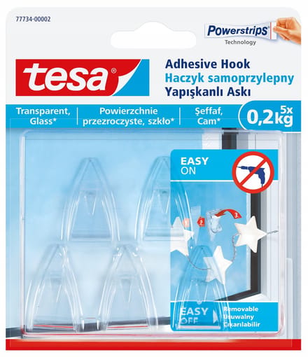 Tesa Powerstrips Serie - Decoratieve Zelfklevende Haak - Transparant - 200g - UV-bestendig