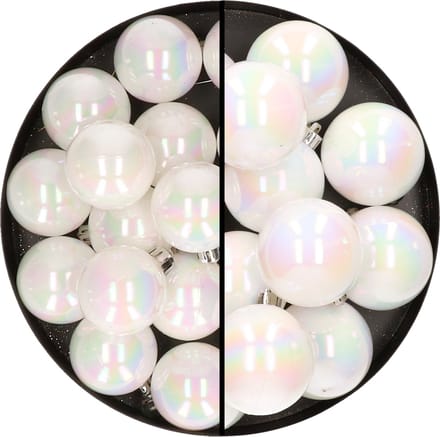28x stuks kunststof kerstballen parelmoer wit 4 en 6 cm - Kerstversiering