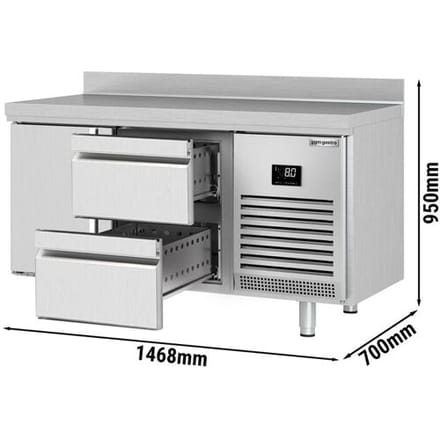 GGM Gastro Kühltisch Premium PLUS - 1468x700mm - mit 1 Tür - 2 Schubladen - mit Aufkantung