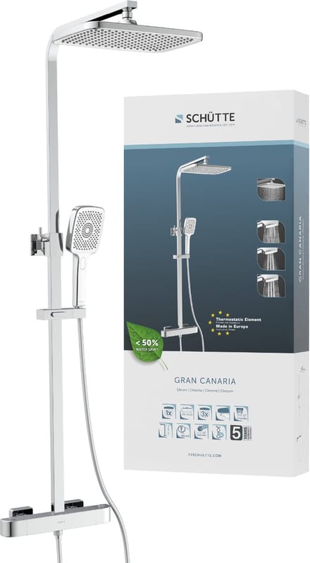 Schütte GRAN CANARIA Regendouche Set Chroom met Thermostatische Kraan en Handdouche