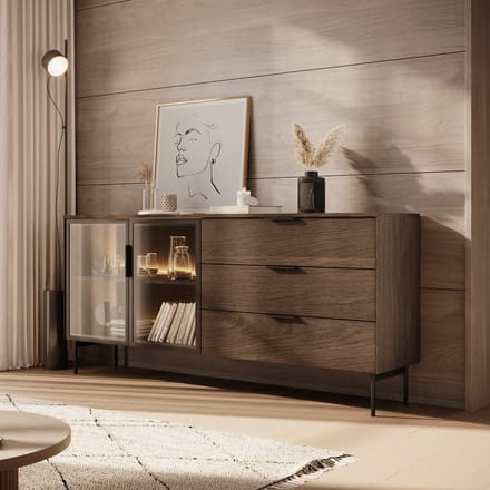 Meubella - Lomo - Dressoir 3 lades - Donker eiken - 181 cm