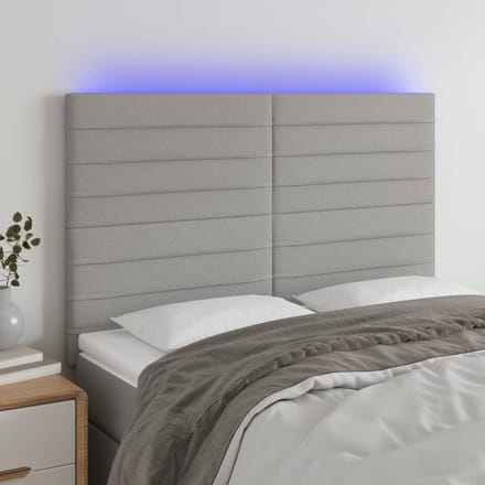 vidaXL - Hoofdbord - LED - 144x5x118/128 - cm - stof - lichtgrijs