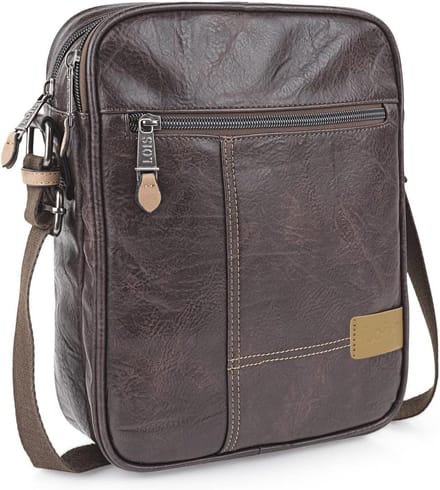 Heren Schoudertas Bruin Compact Canvas en Kunstleer