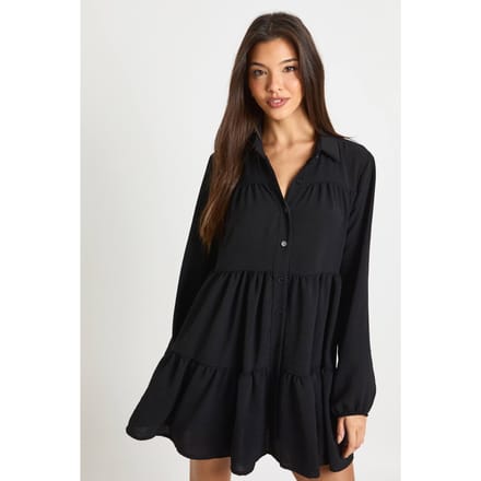 boohoo Dames Getextureerde gelaagde smock jurk | Black | Maat: 6