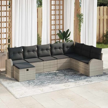 vidaXL Bankstel 8 st Lichtgrijs poly rattan