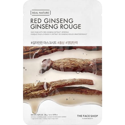 The Face Shop, Real Nature, Schoonheidsmasker, Rode Ginseng, 1 vel, 20g (0.70oz) white