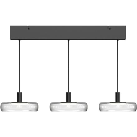 Maytoni LED hanglamp FLOAT, transparant/zwart, 3-lamps, 68 cm, glas/metaal
