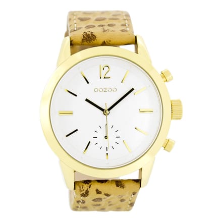 OOZOO Timepieces - Goudkleurige horloge met camel leren band - C8011