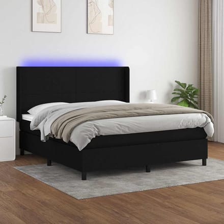 vidaXL - Boxspring - met - matras - en - LED - stof - zwart - 160x200 - cm
