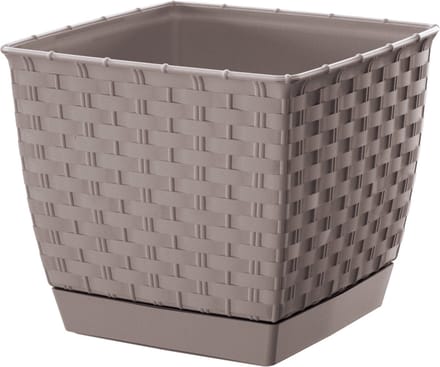 Prosperplast Plantenpot/bloempot - rotan kunststof - 16.5 x 16.5 cm - beige