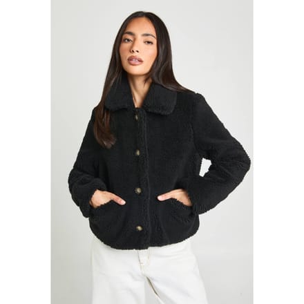 boohoo Dames Korte jas met bontkraag | Black | Maat: 16