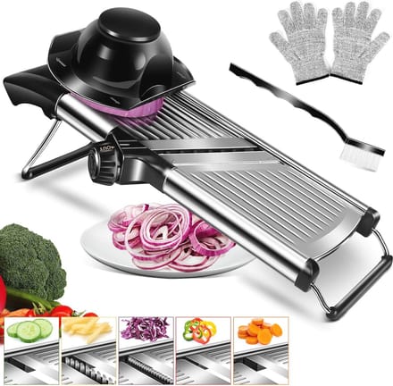 Verstelbare Mandoline Groentesnijder - 5-in-1 RVS Snijmachine met Veiligheidsaccessoires