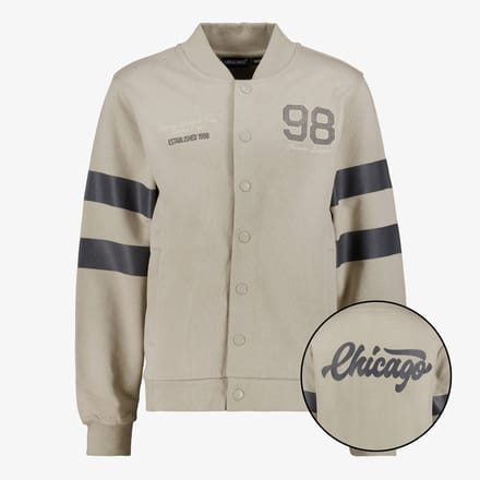Unsigned jongens baseball vest met backprint beige - Maat 146/152