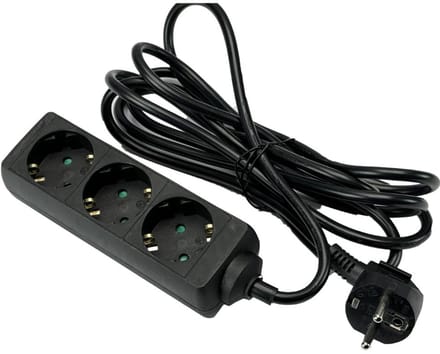 TCD RA 3-voudig 3 meter snoer zwart