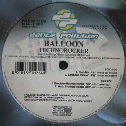 12 inch Plaat BALLON - Technorocker POLL190 Dance Pollution 2001 Italië Dance & Electronica Gebruikt gray