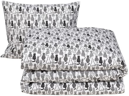 Moodit Dekbedovertrek Odil Chat Chat Noir - 140 x 200/220 + 60 x 70 cm - Wit - Katoen