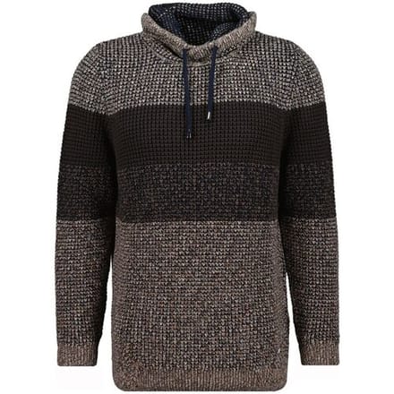 Ragman Trui Cotton Structure Knit Maseltov Collar Taupe-Grijs / male