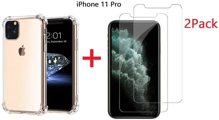 Ntech hoesje Geschikt voor iPhone 11 Pro Anti Shock Hoesje + 2X Screenprotector