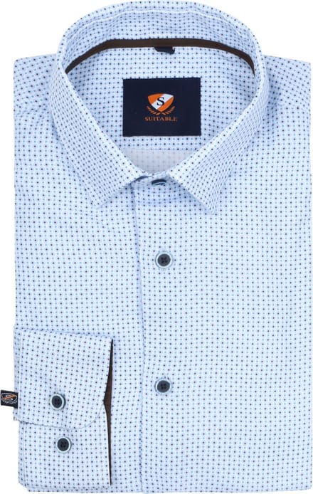 Suitable Overhemd Print Lichtblauw - Maat 40 - Heren - Casual Shirt