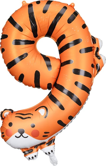 Partydeco - Folieballon cijfer 9 - tijger - 64 x 87 cm