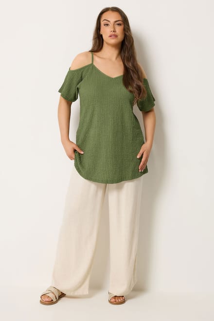 Yours Kaki Groene Top Met Textuur En Open Schouders Size 42
