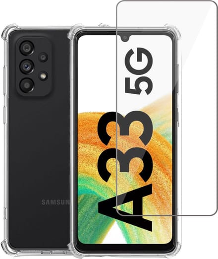 Geschikt voor Samsung A33 5G Hoesje + Screenprotector – Gehard Glas Cover – Shock Proof Case – Transparant