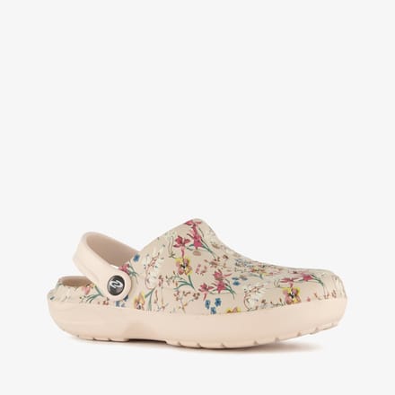 Dames klompen met bloemenprint beige - Maat 36 - Clogs