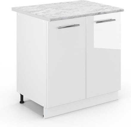 Vicco Keukenonderkast Fame-Line, Wit Hoogglans/Wit, 80 cm marmer werkblad
