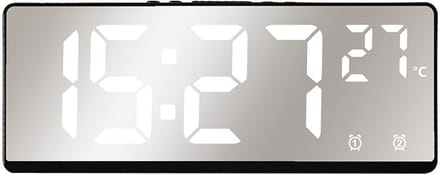 Multifunctionele elektronische klok, high-definition LED-display, 17,4 x 6,8 x 2,3 cm, zwarte schelpspiegel met wit licht